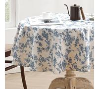 Aoztio 120cm Rustic Floral Print Round Tablecloth, Machine-Washable Cotton Linen Table Cloth, Linen-Style Tablecloths for Kitchen, Dining Table Decoration (Round 120cm, Blue Floral)