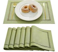 Aoztio Farmhouse Burlap Style Placemats,Table mats set of 6, 30 x 45 cm Linen Style Rustic Geometric Hollow Place Mats, Heat Resistant Placemats for Table, Kitchen, Dining - Sage Green