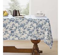 Aoztio Rustic Floral Print Rectangle Tablecloth, Machine-Washable Cotton Linen Table Cloth, Linen-Style Tablecloths for Kitchen, Dining Table Decoration (140 × 260 cm, Blue Floral)
