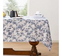 Aoztio Rustic Floral Print Rectangle Tablecloth, Machine-Washable Cotton Linen Table Cloth, Linen-Style Tablecloths for Kitchen, Dining Table Decoration (140 × 220 cm, Blue Floral)
