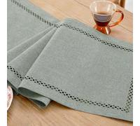 Aoztio Rustic Grey Table Runner 230cm Long, Machine Washable, Linen-Style Rustic Geometric Hollow Table Runners for Dining Table, Kitchen, Holiday Parties and Everyday Use (Grey, 230cm)
