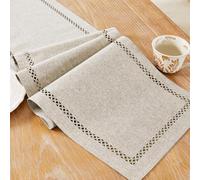 Aoztio Rustic Table Runner 150cm Long, Machine Washable, Linen-Style Rustic Geometric Lace Table Runners for Dining Room, Kitchen, Holiday Parties and Everyday Use (Coffee, 150cm)
