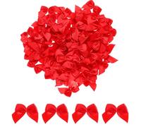 AOZUO 100 Pieces Small Satin Ribbon Bows for Crafts - Mini Red Flowers Appliques, Pre-Tied for DIY, Sewing, Scrapbooking, Wedding, Gift, Christmas, Birthday Party Decoration