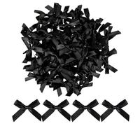 AOZUO 100 Pieces Tiny Bows, Mini Black Bows DIY Satin Fabric Bow Gift Wrapping Small Ribbon Bow Premade for Treat Bags Cake Pops Candy Wedding Favors Bridal Shower Christmas Decor(Black)