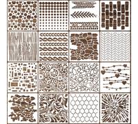 AOZUO 16Pcs Spray Painting Stencils, DIY Camouflage Pattern Stencil Reusable Crafts illustrations Templates Cubist Geometric Stencils for Paint Walls Canvas Scrapbook Stamp Decor Card Making (6x6in)