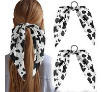 AOZUO 2Pcs Cow Print Hair Band, Cow Girl Headband Accessories, Bowknot Bandana Elastic Hair Tie Ropes, Ponytail Scarf Scrunchies Decor Stuff Halloween Costume Birthday Xmas Gift for Women Girls