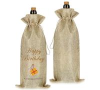 AOZUO 2pcs Happy Birthday Wine Bags, Wine Bottle Drawstring Gift Bag Burlap | Champagne Wrap Bag Funny Birthday Gift for Women Men Friendship Husband Wife Her Him Lovers (Present)