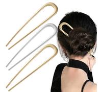 AOZUO 3 Pcs French Hair Pin, U-Shaped Large Hair Pins Metal Hair Sticks for Buns 5.5 Inch Vintage French Twist Hair Fork 2 Prong Sticks for Chignons Wedding Updo Hairstyles and Top Knots