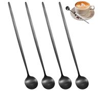 AOZUO 4pcs Stainless Steel Coffee Spoons, 7.8'' Matte Coffee Stirring Spoon Ice Cream Tea Spoon Long Handle Espresso Mixing Spoons Teaspoons for Coffee Milkshake Dessert Antipasto Tea Salad(Black)