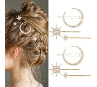 AOZUO 6 Pcs Rhinestone Star Moon Hair Clips, Gold Hair Accessories, Vintage Hair Pin Metal Snowflake Diamond-studded Bobby Pins Bride Wedding Hairpins Side Clip for Women Girls(Gold)