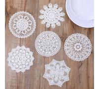 AOZUO 6PCS White Vintage Crochet Doilies, 6 Inch Round Lace Placemats Doilies Handmade Coasters Rustic Table Doilies Decors for Tables Kitchen Dining Room Party Wedding Birthday Dressers Vase(A)