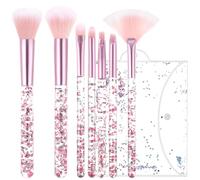 AOZUO 7 Pcs Makeup Brushes for Women, Cute Pink Makeup Brushes Crystal Sparkles Fan Blush Foundation Powder Lip Highlight Eye Shadow Eyebrow Brush Set With Sequins Handle Professional for Girl(Pink)