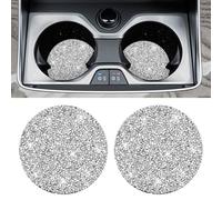 AOZUO Car Cup Coaster, 2pcs Bling Cup Holders Crystal Rhinestone Anti-Slip Shockproof Vehicle Holders Coasters Drink Car Cup Mat Universal Insert Automotive Interior Accessories for Women(Silver)