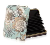AOZUO Flower Wallet, Credit Card Holder for Women With RFID protection, Leather Zipper Thread Wallet, Small Card Case Purse With Coin Compartment Pocket Business Card Wallet ID Card Holder (Green)