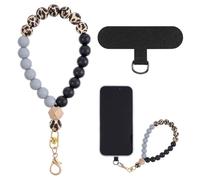 AOZUO Marble Silicone Beaded Phone Wrist Strap, Phone Wrist Lanyard with Tether Tab, Elastic Mobile Phone Chain Strap Hands-Free Phone Wristlet Bracelet with Patch for Shopping Walking Sport