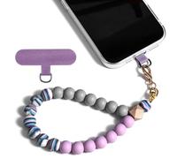 AOZUO Silicone Beaded Phone Wrist Strap, Marble Cellphone Lanyard with Tether Tab Elastic Hands-Free Phone Chain String Wristlet Bracelet Lanyard for Mobile Phone Car Keys ID Badges(Purple)