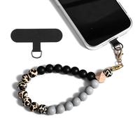 AOZUO Silicone Beaded Phone Wrist Strap, Marble Cellphone Lanyard with Tether Tab Elastic Hands-Free Phone Chain String Wristlet Bracelet Lanyard for Mobile Phone Car Keys ID Badges(Leopard Print)
