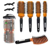 Aozzy 5pcs Pottery Lonic Round Hair Brush Set for Blow Drying, Curling, Professional Salon Styling Brush Set, Hair Drying Brush Round Set, Barrel Hairdressing Brushes Sets (Orange)