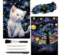 AP ARTSPER Scratch Art Night Glow Rainbow Painting Paper 2 Pack, Magic Glow-in-The-Dark Scraping, Van Gogh Style DIY Creative Craft Set, Sketch Card Scratchboard for Adults, Teen(Cat - Dog)