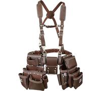 AP-LEATHER PRO-19 100% Genuine Full Grain Leather Tool Belt/Pouch/Bag, tool belt with suspenders, Comfort Back Support Tool Pouches With Suspenders (Chocolate Brown)