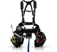 AP-LEATHER PRO-19 Full Grain Leather Tool Belt for Men - 100% Genuine Leather with Suspenders - Heavy-Duty 19-Pocket Construction Belt with Comfort Back Support for Carpenters & Framing Rig (Black)