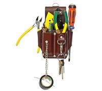 Ap-Leather Pro-5 Electrician Pouch, Leather Tool Pouch, 5 Pocket Pouch with Electrical Tape Holder, Cowhide Leather, Durable Compartments, Tool Pouch with Belt Clip, Dark Brown (Electercian)