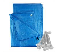 AP Supplies 1.5M X 4M Blue S-Grade Tarpaulin With 20 X 6" Bungee Balls (White)