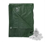 AP Supplies 1.5M X 4M Green S-Grade Tarpaulin With 20 X 4" Bungee Balls (White)