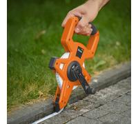 AP Supplies 100 Meters - Fibreglass Coiled Tape Measure With Handle, 15mm Wide, Black/orange