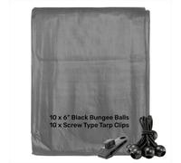 AP Supplies 10M X 15M Grey L-Grade Tarpaulin With 10 X 6" Bungee Balls (Black) And 10 X Screw Type Tarp Clips