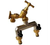 AP Supplies 15mm Brass Wall Flange Kit With Brass Tap + Quick Connect Metal Splitter