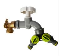 AP Supplies 15mm Brass Wall Flange Kit With Grey Dial Tap + Two-Way Splitter - To Easily Create A New Garden Outlet From Your Copper Pipe