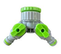AP Supplies 2-Way Tap Connector with Valves, 1in or 3/4in BSPF, Green/Grey | Run two hoses from one tap with independent control at each outlet