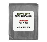 AP Supplies 200gsm Grey Tarpaulin 4m x 4m - Waterproof, Tear Resistant, UV Protected Ground Sheet Cover for Camping, Construction, Garden & Outdoor Equipment Protection