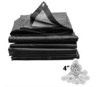 AP Supplies 2M X 2M Black/silver L-Grade Tarpaulin With 20 X 4" Bungee Balls (White)