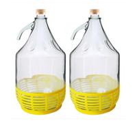 AP Supplies 2pcs Glass Demijohn 5L with Screw Top Cap & Yellow Protective Basket - Glass Fermentation & Storage Jar for Wine, Beer, Mead & Liquor