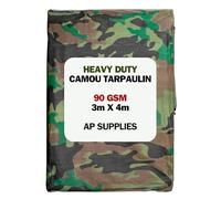 AP Supplies 3m x 4m Camouflage Tarpaulin - 90gsm Lightweight Waterproof Camo Sheet, UV & Weather Resistant Army Green Groundsheet for Camping, Hunting, Garden & Outdoor Protection
