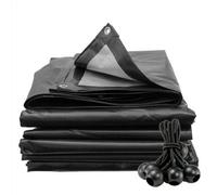 AP Supplies 3M X 5M Black/silver L-Grade Tarpaulin With 10 X 4" Bungee Balls (Black)