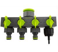 AP Supplies 4-Way Valved Splitter Lime With Three Quick Connect And One 4mm Barb Micro Outlet