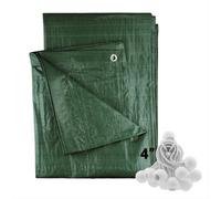 AP Supplies 4M X 4M Green M-Grade Tarpaulin With 20 X 4" Bungee Balls (White)