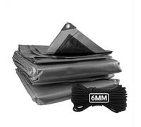 AP Supplies 6M X 10M Silver Xl-Grade Tarpaulin With 10 Meters X 6mm Bungee Rope