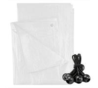 AP Supplies 6M X 10M White M-Grade Tarpaulin With 10 X 4" Bungee Balls (Black)