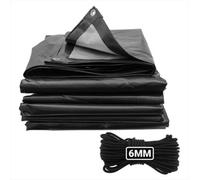 AP Supplies 8M X 10M Black/silver L-Grade Tarpaulin With 10 Meters X 6mm Bungee Rope