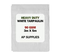 AP Supplies 90gsm M-Grade White Tarpaulin 3m x 5m - Waterproof, UV & Weather Resistant Sheet Cover for Camping, Construction, Gardening & Equipment Protection