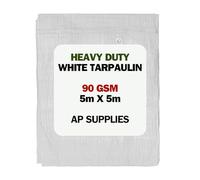 AP Supplies 90gsm M-Grade White Tarpaulin 5m x 5m - Waterproof, UV & Weather Resistant Sheet Cover for Camping, Construction, Gardening & Equipment Protection