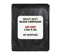 AP Supplies Black Tarpaulin 220gsm 1.5m x 2m - Heavy Duty Waterproof Cover with Reinforced Edges & Rust-Resistant Eyelets - Durable Polyethylene Outdoor Sheet for Construction, Garden & Camping