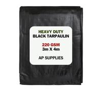 AP Supplies Black Tarpaulin 220gsm 3m x 4m - Waterproof Cover with Reinforced Edges & Rust-Resistant Eyelets - Durable Polyethylene Outdoor Sheet for Construction, Garden & Camping