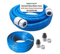 AP Supplies Blue 1/2inch - 3ply Water Hose - Premium Food Grade with Hose Connector Set for Caravan, Motorhome and Boat. Standard Click-Lock Type Connectors (15m)