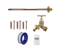 AP Supplies Brass Snap-On Bib Tap Outdoor Basic Tap Kit 1 With White Line Hose Connector - Comes With 1/2 Brass Bib Tap, Wall Plate, Screws.