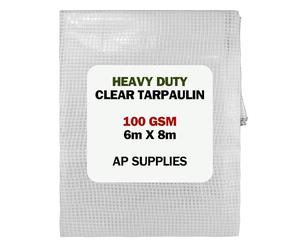AP Supplies Clear Tarpaulin 6m x 8m | 100gsm Thick Transparent Waterproof Sheet | UV & Weatherproof Heavy Duty Cover for Garden, Camping, Greenhouse & Outdoor Protection